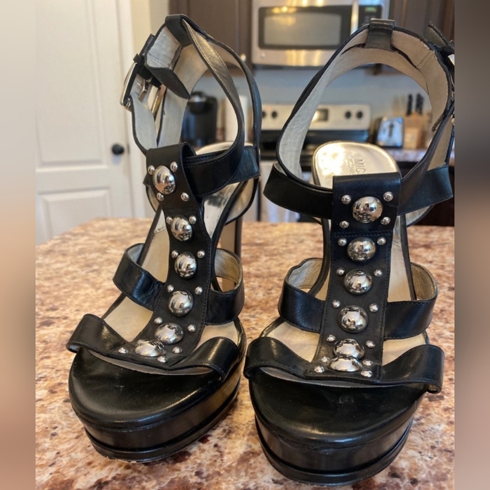 Michael Kors Black Platform Sandals with Silver Accents